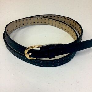 Elegant Black Studded Belt with Gold Buckle - L